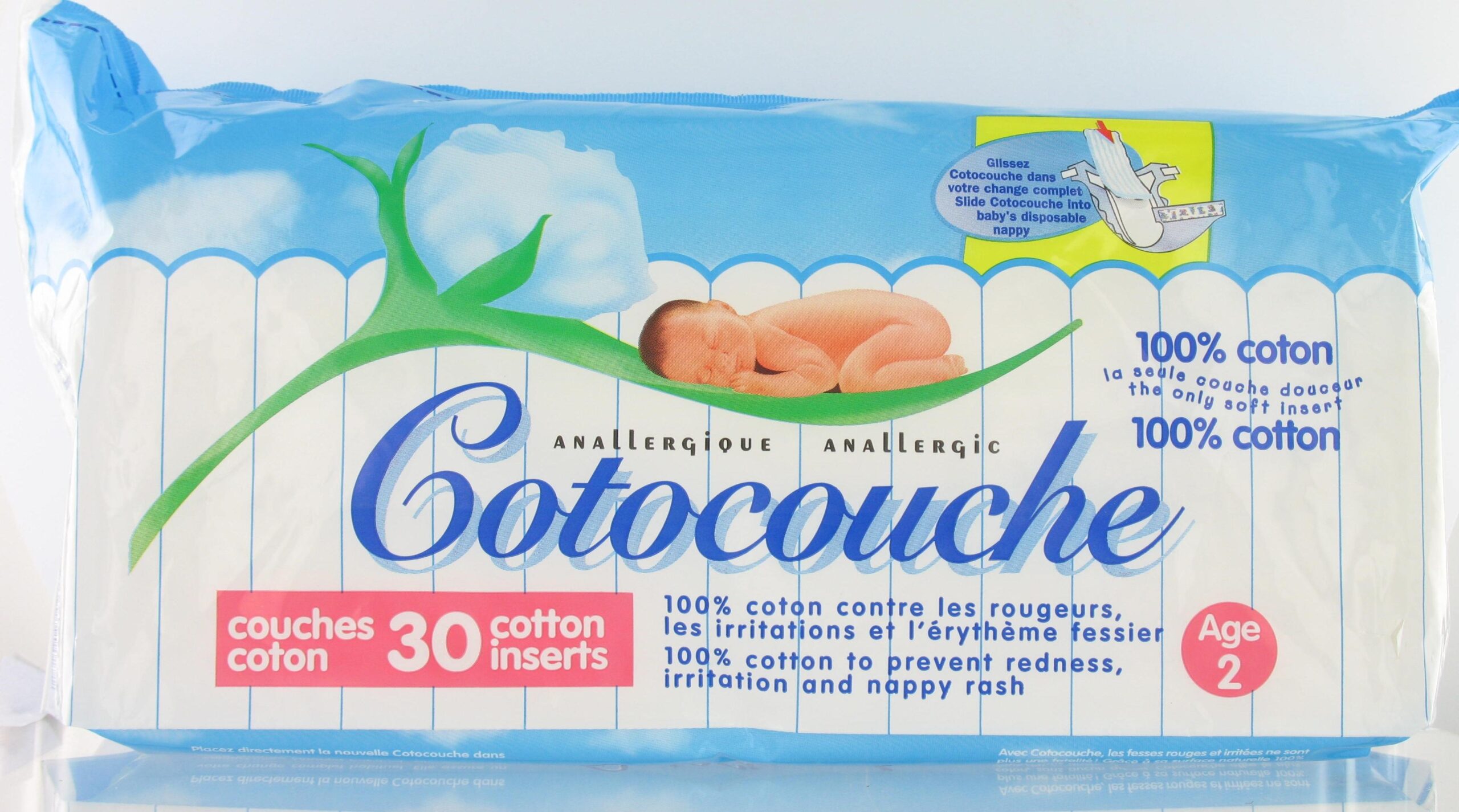 30 couches coton Cotocouche anallergique 2ème âge